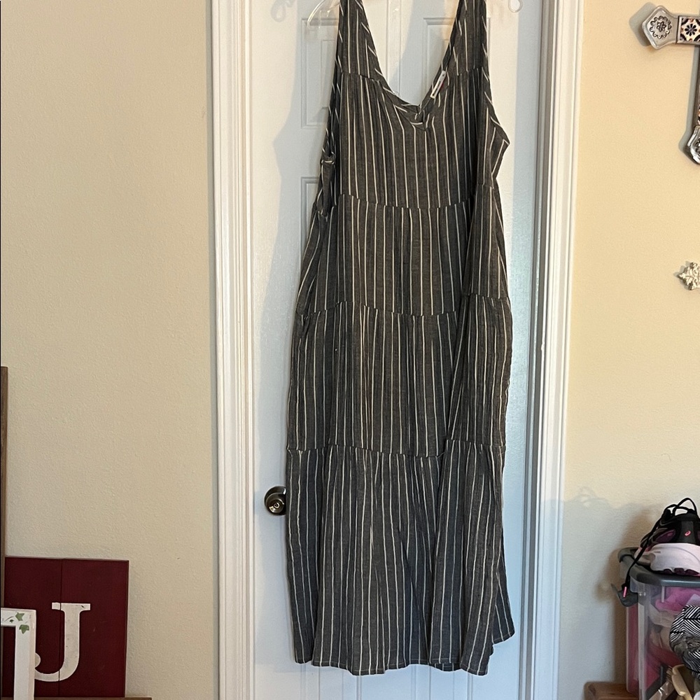 Marine Layer Corinne Charcoal Striped Maxi Dress